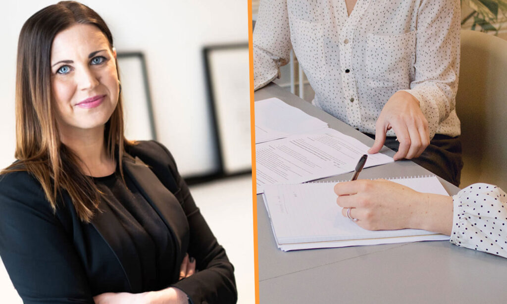 Montage - en alumn och två personer som läser ett dokument